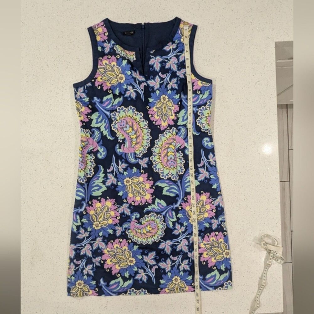 Talbots Blue Paisley Print Shift Dress Size 8 Sleeveless Brunch Cocktail Party - Picture 6 of 9